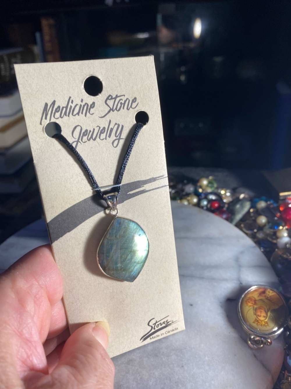 Labradorite Teardrop Pendant Necklace in Iridescent Blue-Green